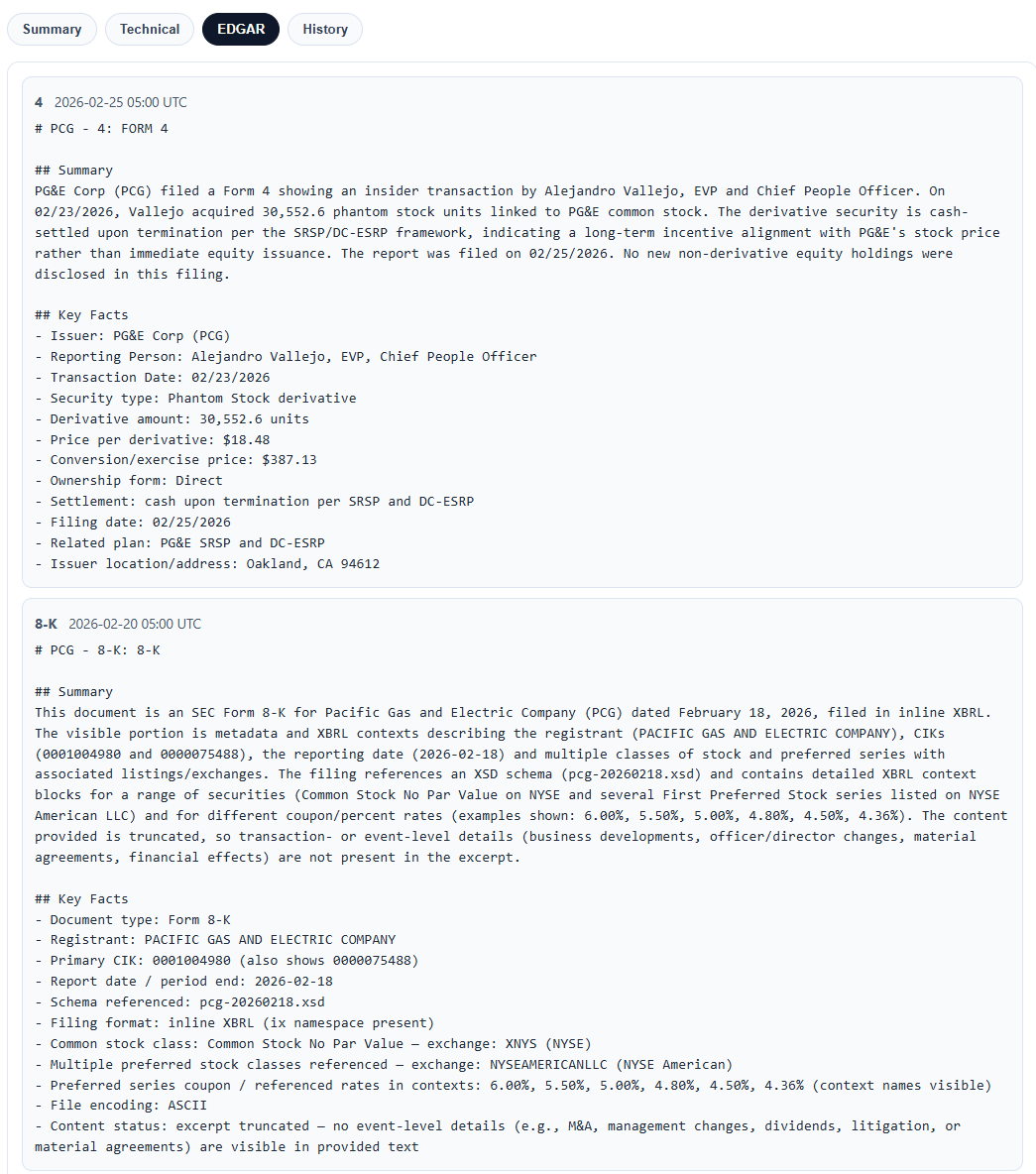 MarketMoodz EDGAR filing summary panel with key facts